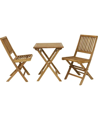 Sunnydaze Decor Nantasket Solid Teak Outdoor Folding Bistro Set with 2 Chairs and 1 Table - Light Wood Stain Finish