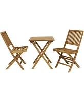 Sunnydaze Decor Nantasket Solid Teak Outdoor Folding Bistro Set with 2 Chairs and 1 Table - Light Wood Stain Finish