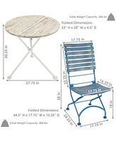 Cafe Couleur Shabby Chic 3-Piece Chestnut Wooden Folding Dining Set - Indoor or Outdoor Use - Blue