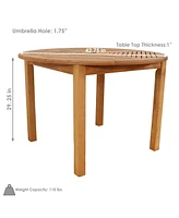 Sunnydaze Decor Meranti Wood Round Outdoor Dining Table with Umbrella Hole - Teak Oil Finish - 42-Inch