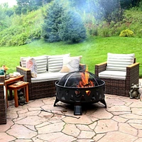 25-Inch Steel Wood-Burning Fire Pit with Mesh Stripe Cutouts - Includes Poker and Spark Screen