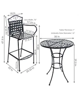 Sunnydaze Decor 3-Piece Outdoor Wrought Iron Bar Chair and Table Set with Scrolling Design - 1 Table and 2 Chairs - Black