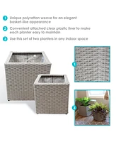 Polyrattan Square Indoor Planters Set - Includes 14-Inch Square and 11-Inch Square Modern Decorative Planter
