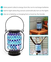 Sunnydaze Decor Cool Blue 8.5-Inch Mosaic Glass Solar Led Lantern - Blue, Green, and Purple Design - Tabletop/Pathway Light