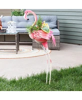 36-Inch Pink Flamingo Outdoor Statue with Flowerpot - Yard Art, Lawn and Garden Sculpture Decor - 5-Inch Planter - Set of 2