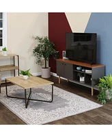 Mid-Century Modern Tv Stand for 55-Inch - Living Room Entertainment Center with Storage Media Console Cabinet Shelves Gray