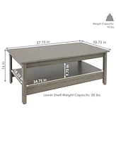 16-Inch H Gray Wood Coffee Table with Shelf - Rustic Cocktail Table for Living Room or Home Office - Thunder Gray