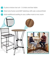 3-Piece Steel Wire Bar Table and Chairs Set with Faux Woodgrain Tabletop - Black