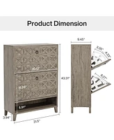 Tribesigns Shoe Cabinet with 2 Flip Drawers, Narrow Storage Organizer for Entryway, Freestanding Wood Rack Wooden Legs Adjustab