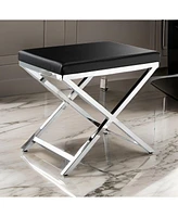 Slickblue Accent Stool with Faux Leather Seat and Chrome-Finished Cross Legs for Modern Elegance