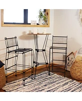 Sunnydaze Decor 3-Piece Steel Wire Bar Table and Chairs Set with Faux Woodgrain Tabletop - Black