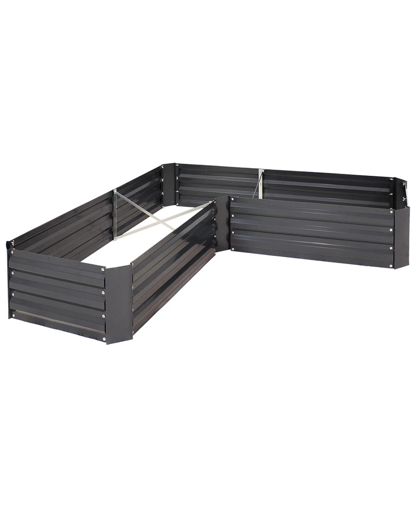 11.75" H Raised Metal Garden Bed - Galvanized Outdoor for Vegetables and Flowers Woodgrain L-Shaped