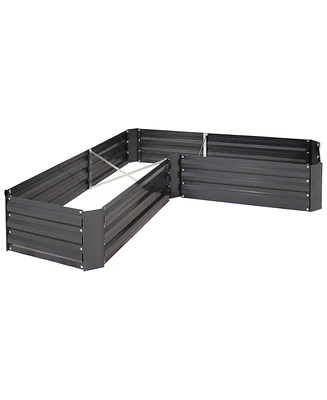 11.75" H Raised Metal Garden Bed - Galvanized Outdoor for Vegetables and Flowers Woodgrain L-Shaped