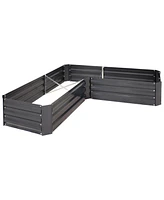 11.75" H Raised Metal Garden Bed - Galvanized Outdoor for Vegetables and Flowers Woodgrain L-Shaped