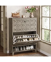 Tribesigns Shoe Cabinet with 2 Flip Drawers, Narrow Storage Organizer for Entryway, Freestanding Wood Rack Wooden Legs Adjustab