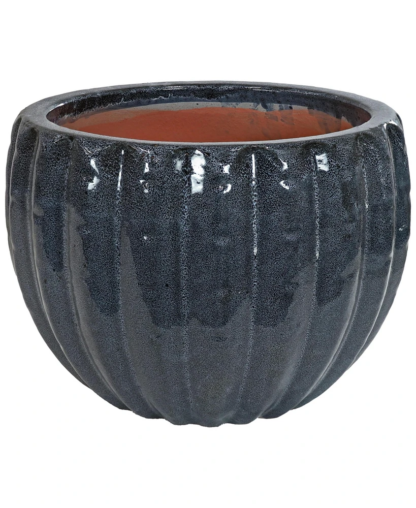 Sunnydaze Decor 13.5" Fluted Ceramic Plant Pot - Features 1 Drainage Hole - 1.94 Gal Soil Capacity - Black Mist