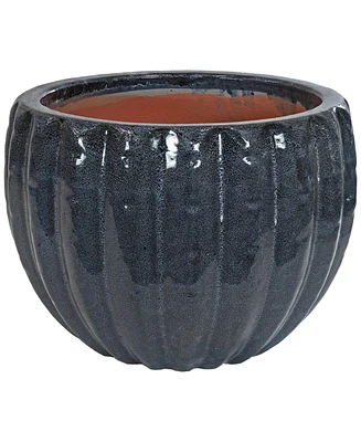 13.5" Fluted Ceramic Plant Pot - Features 1 Drainage Hole - 1.94 Gal Soil Capacity - Black Mist