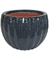 Sunnydaze Decor 13.5" Fluted Ceramic Plant Pot - Features 1 Drainage Hole - 1.94 Gal Soil Capacity - Black Mist