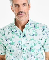 Club Room Men's Palmera Scene Regular-Fit Stretch Printed Button-Down Poplin Shirt, Exclusively at Macy's