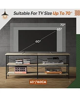 Wlive Tv Stand for 65 70 inch Entertainment Center with Storage Industrial Console Living Room Long 63" Cabinet Metal Frame