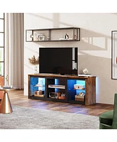 Wlive Tv Stand with Led Lights for Tvs up to 65 inch Entertainment Center with Glass Shelves Modern TV Console for Living Room Media Console with Stor