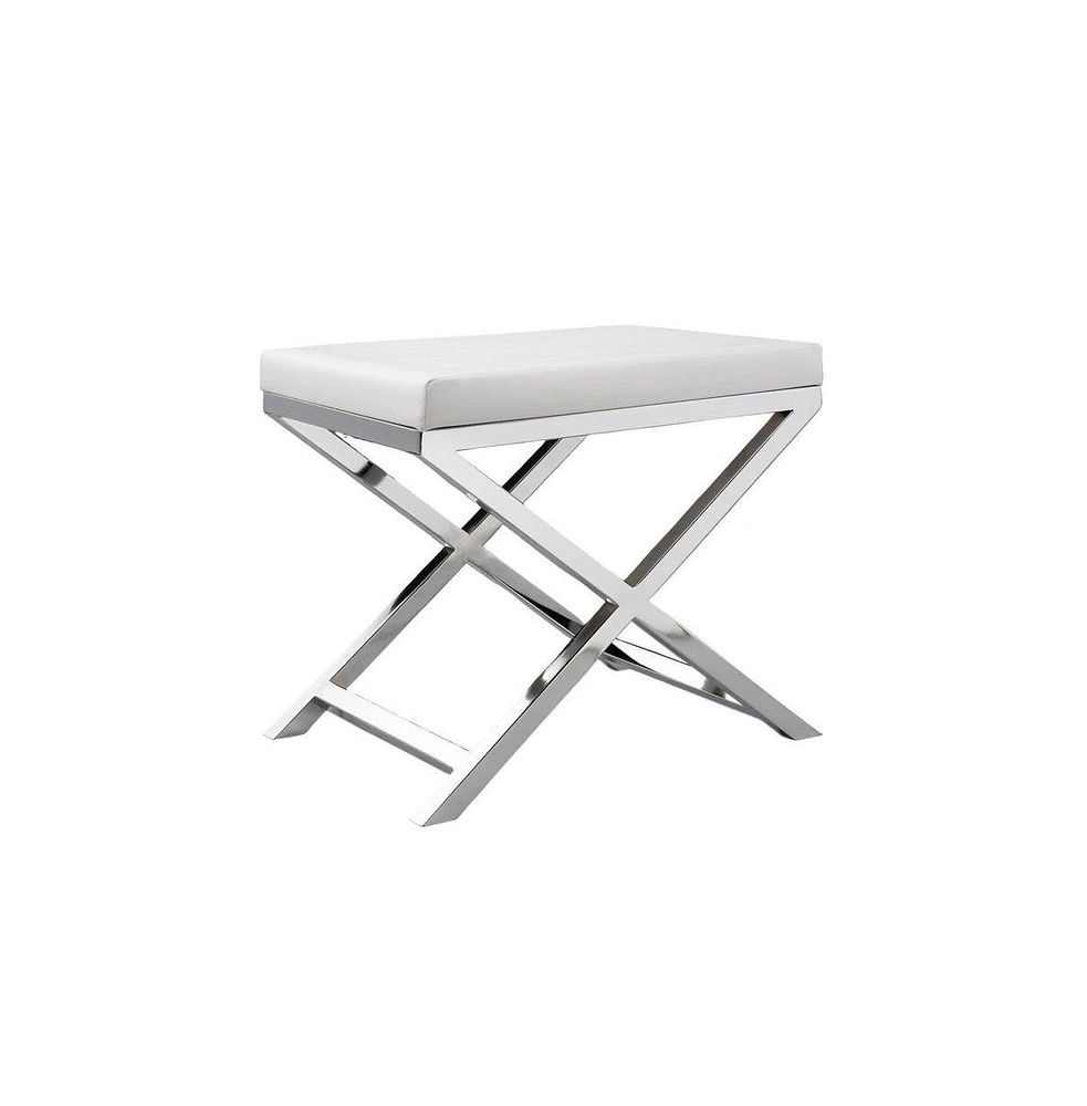 Slickblue Padded Seat Stool with White Faux Leather and Crossed Chrome Legs for Modern Chic Decor