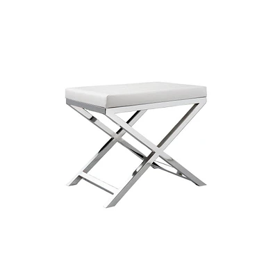 Slickblue Padded Seat Stool with White Faux Leather and Crossed Chrome Legs for Modern Chic Decor