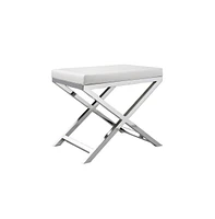 Slickblue Padded Seat Stool with White Faux Leather and Crossed Chrome Legs for Modern Chic Decor