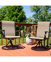 High-Back Swivel Patio Chairs - Sling Outdoor Dining Chairs Set of 2 - For Patio or Deck - Brown