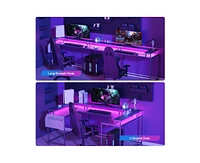 gaomon U Shaped Computer Gaming Desk with Power Outlets & Usb Ports, Led Strip and Monitor Stand