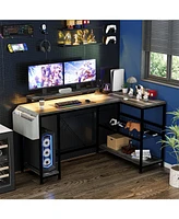gaomon L Shaped Computer Desk with Power Outlets & Led Light, 49.6" Reversible Corner Computer Desk