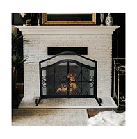 Slickblue 2-Door Iron Fireplace Screen Elegant and Durable Protection for Your Fireplace