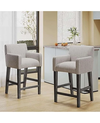 The Pop Home Set of 2 Modern 26-Inch Counter Bar Stools with Backrests and Wood Legs for Kitchen Island-The Pop Home