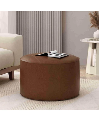 The Pop Home Brown Faux Leather Ottoman, Footrest & Side Table for Living Room and Bedroom-The Pop Home