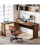 Tribesigns 63" L-Shaped Executive Desk, Large Office Desk with Front Baffle, Modern Computer Desk Workstation Business Furniture for Home Office, Waln