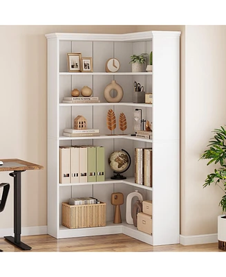 gaomon Farmhouse Bookshelf Corner Bookcase 72.8” Large Bookcase Wood Bookshelf Tall L Shaped Bookshelf