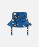 Deux par Baby Boys Printed Beach Hat Orange Sloths On Navy Blue