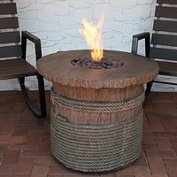 29-Inch Rope and Barrel Design Propane Gas Fire Pit Table with Lava Rocks - Includes Weather-Resistant Cover