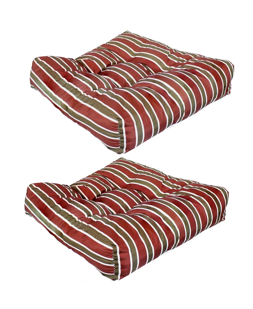 Sunnydaze Decor 20-Inch Square Tufted Indoor/Outdoor Patio Cushions - Set of 2 Classic Red Stripe