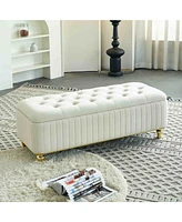 The Pop Home 47.24" W Velvet Storage Ottoman Bench with Gold Embroidery, Modern Footstool for Living Room & Bedroom-The