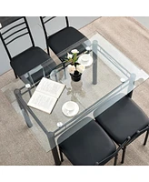 Sugift 5-Piece Dining Set with Glass Top & 4 Upholstered Chairs