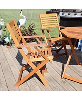 Meranti Wood Outdoor Folding Patio Armchairs - Set of 2 - Teak Oil Finish