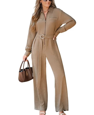 Cupshe Women's Luxe Belted Zip Front Utility Jumpsuit