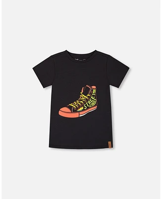 Deux par Big Boys Organic Cotton Graphic Tee Black And Red Shoe