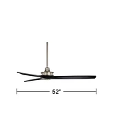 52" Windspun Modern Indoor Ceiling Fan 3 Blade Remote Control Brushed Nickel Finish Black Wood Blades Bedroom Living Room Kitchen Dining Room Office D