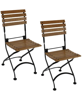 European Chestnut Wooden Folding Dining Chair - For Indoor or Outdoor Use - Set of 2