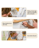 Cozy Corner Interactive Play Kitchen Set for Kids - Wooden Kitchen Playset with Stainless Steel Accessories - White