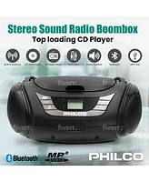 Philco Wired Bluetooth Boombox with Cd Player Compatible with MP3/Wma/Cd-r/Cd-rw, Fm Radio, 3.5mm Aux Input,Stereo Sound,Led Display