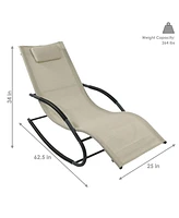 Sunnydaze Decor Outdoor Rocking Wave Lounger with Pillow, Patio and Lawn Lounge Chair Rocker, Beige, Set of 2