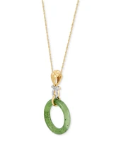 Macy's Green Jade & Diamond Accent Pendant Necklace in 14k Gold Over Sterling Silver, 16" + 2" Extender